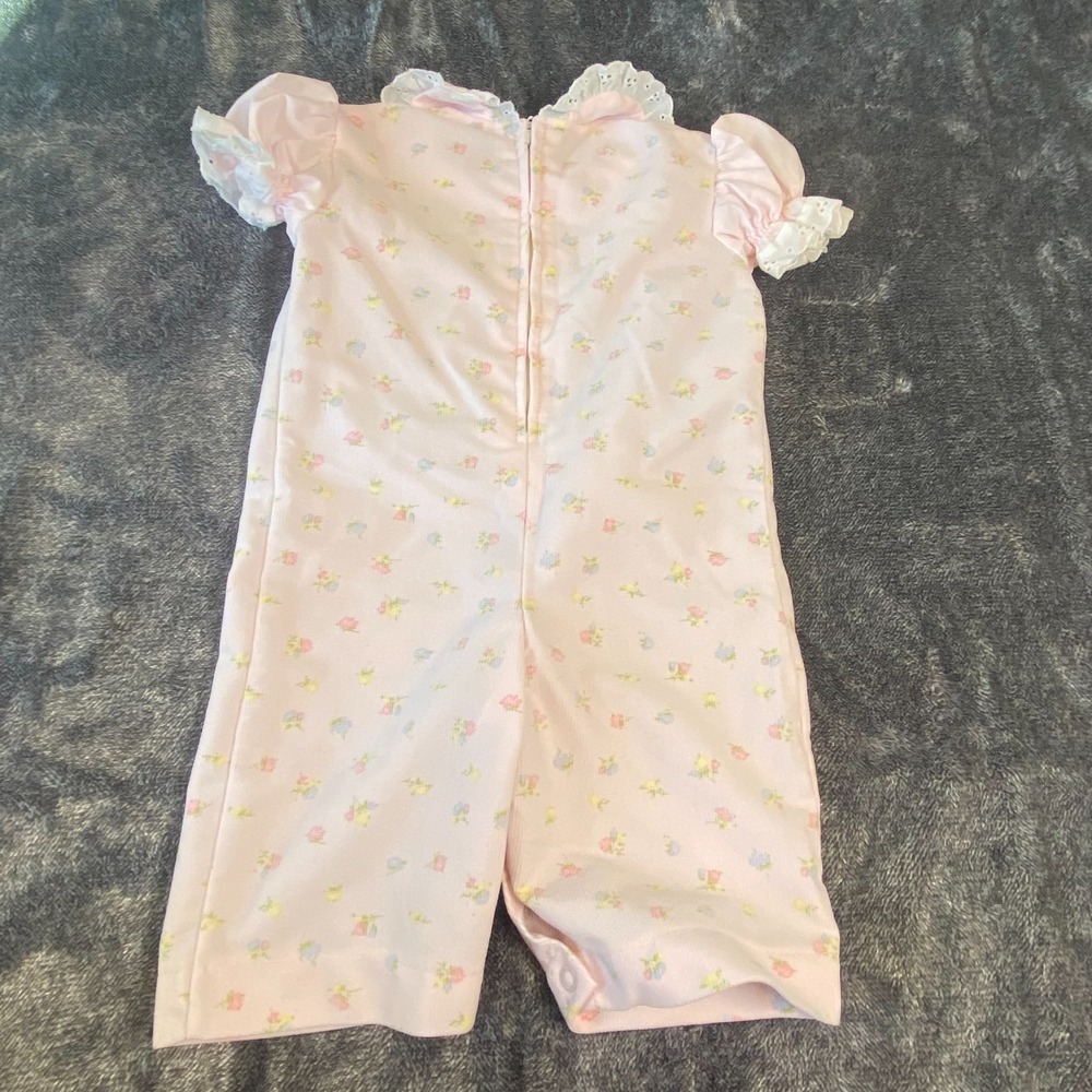 VTG 80s‎ Bryan Baby Girl 3-6mo Pink Floral One Piece Romper Lace Eyelet Trim USA - Picture 6 of 7